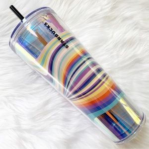 NWT RARE Starbucks Venti Retro Rainbow Swirl Iridescent Acrylic Pride Tumbler